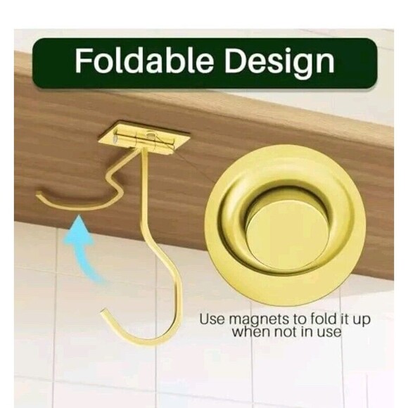 Folding Banana Hanger Hook - Banana Holder Under Cabinet, Self 2 Pack Gold - Picture 2 of 12